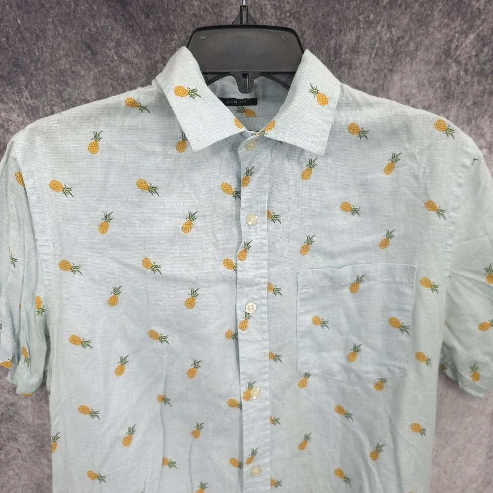 Banana Republic Shirt Mens‎ Medium White Pineapples Vacation Linen Summer Light